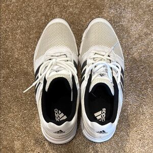 Adidas White and Gray Golf Shoes with golf bag